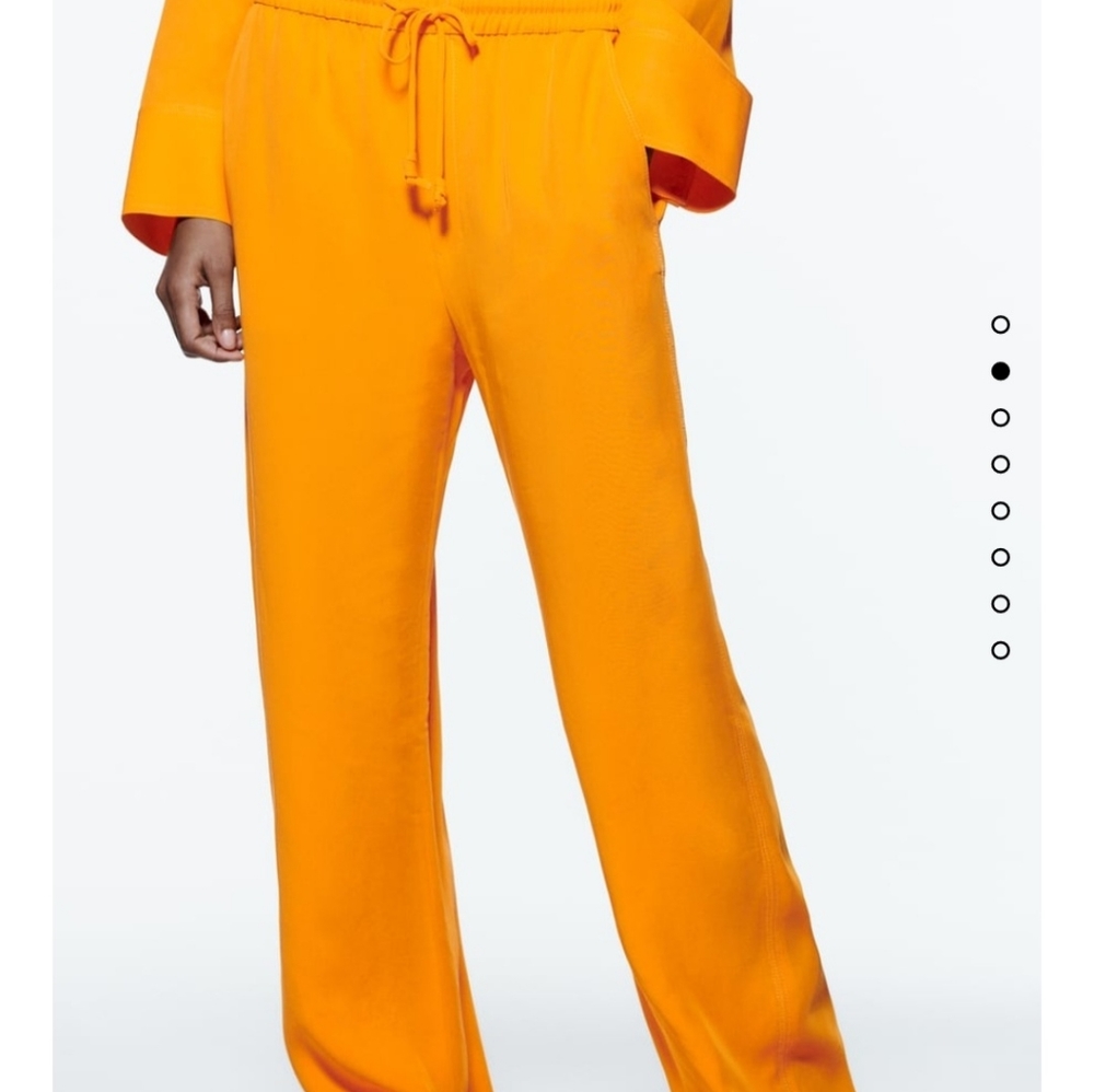 Zara Pajama Style Pants Tangerine Orange L